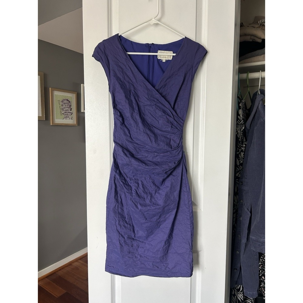 Artelier Nicole Miller Cap Sleeve V-neck Ruched Cocktail Dress Purple Size 4